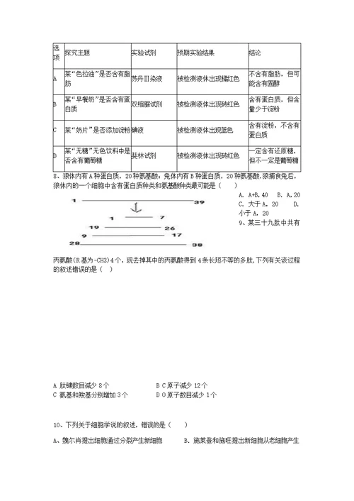 合肥一中高一生物必修一第二章限时练