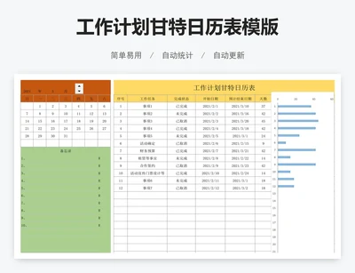 工作计划甘特日历表模版