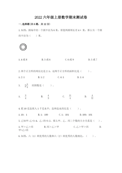 2022六年级上册数学期末测试卷附完整答案（精选题）.docx