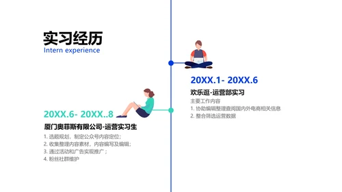 扁平插画风蓝色个人简历新媒体运营类
