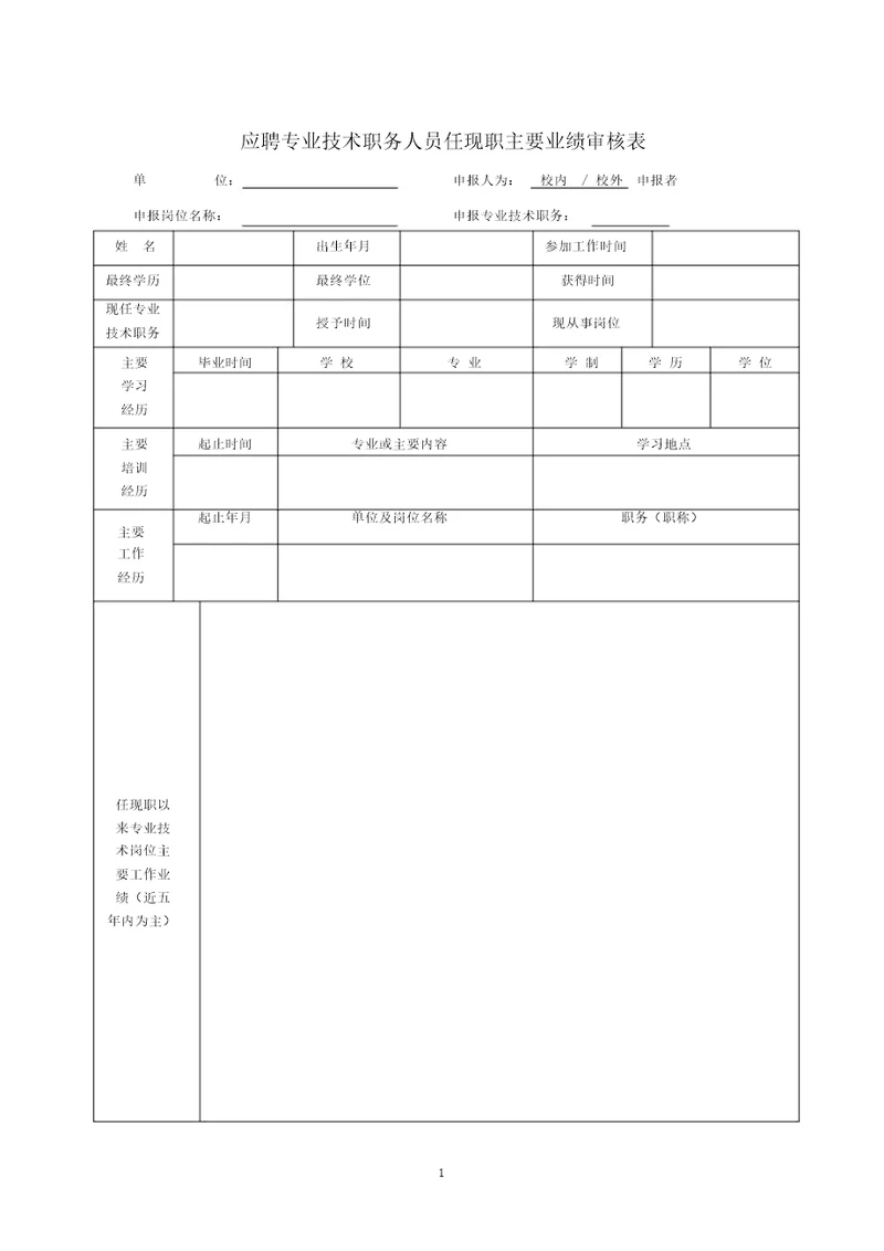 应聘专业技术职务人员任现职主要业绩审核表