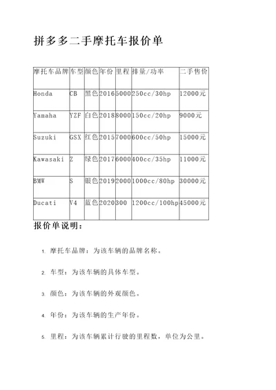 拼多多二手摩托车报价单