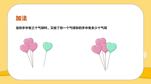 黄色扁平风一年级数学1-5的加减课件PPT模板