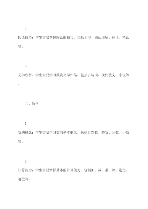 武汉小学课本知识点