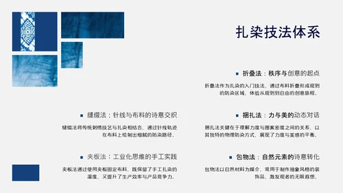 蓝色简约中国传统配色非物质文化遗产扎染介绍PPT模板