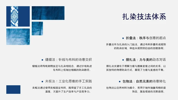 蓝色简约中国传统配色非物质文化遗产扎染介绍PPT模板