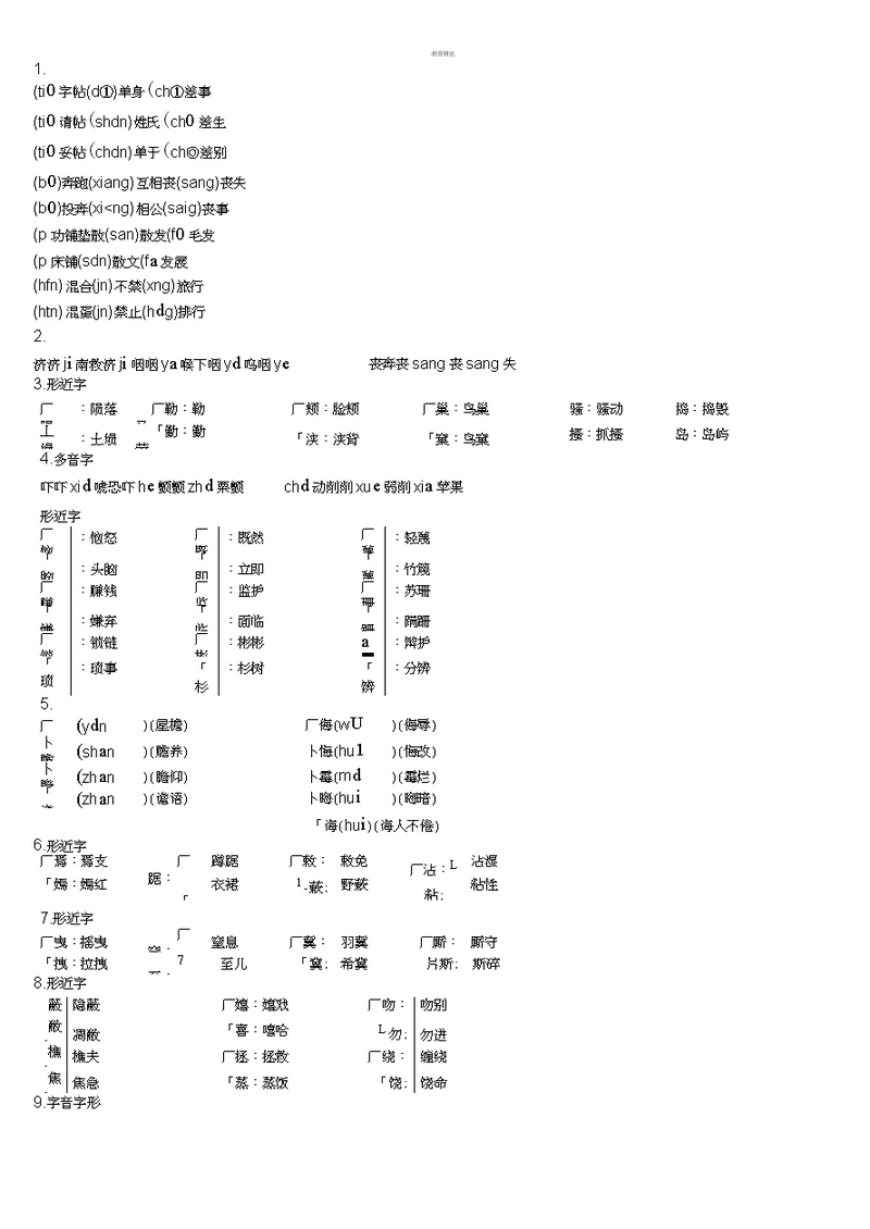 八年级语文(下册)多音字词表