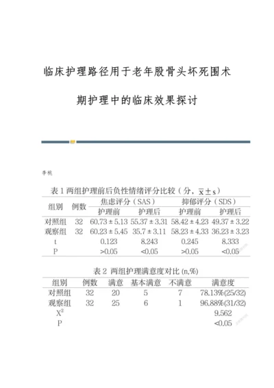 临床护理路径用于老年股骨头坏死围术期护理中的临床效果探讨.docx