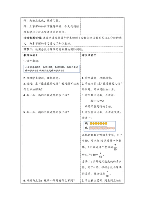 大单元教学【核心素养目标】4.3  分数与除法（2）（表格式）教学设计