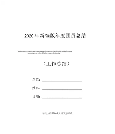 2020年新编版年度团员总结