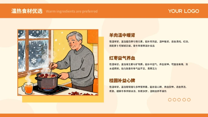 橙色插画创意冬季健康指南PPT模板