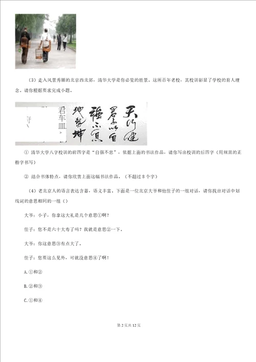 语文版2022年5月中考适应性考试语文试题