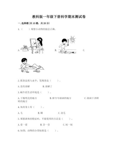 教科版一年级下册科学期末测试卷精品【名师系列】.docx