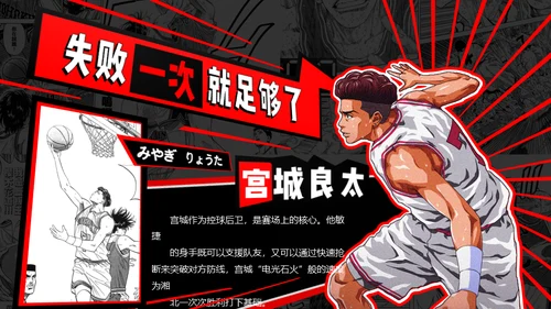 撞色动漫风《灌篮高手》主题通用PPT模板