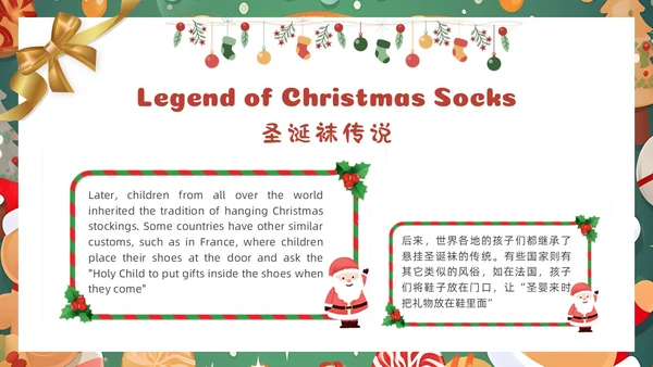 卡通圣诞主题圣诞节英文MerryChristmas节日介绍课件PPT模板
