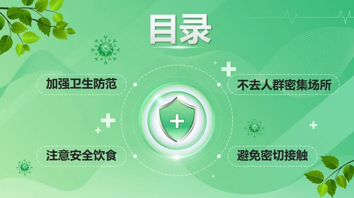 绿色微立体卡通防疫知识卫生手册带内容PPT模板