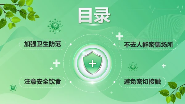 绿色微立体卡通防疫知识卫生手册带内容PPT模板