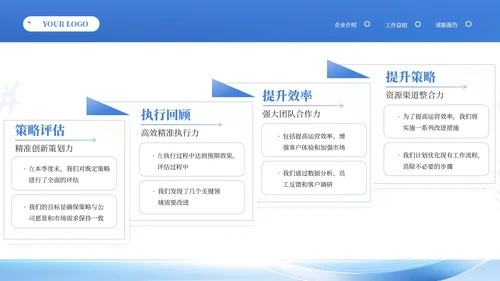 蓝色商务风季度工作总结汇报PPT模板