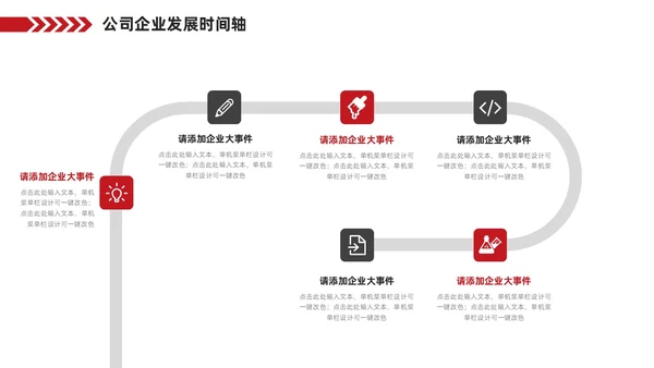 红色企业公司发展历程大事记时间轴PPT图表
