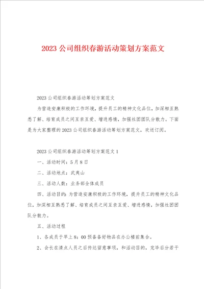 2023年公司组织春游活动策划方案范文