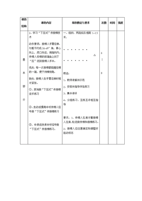 田径接力跑教案