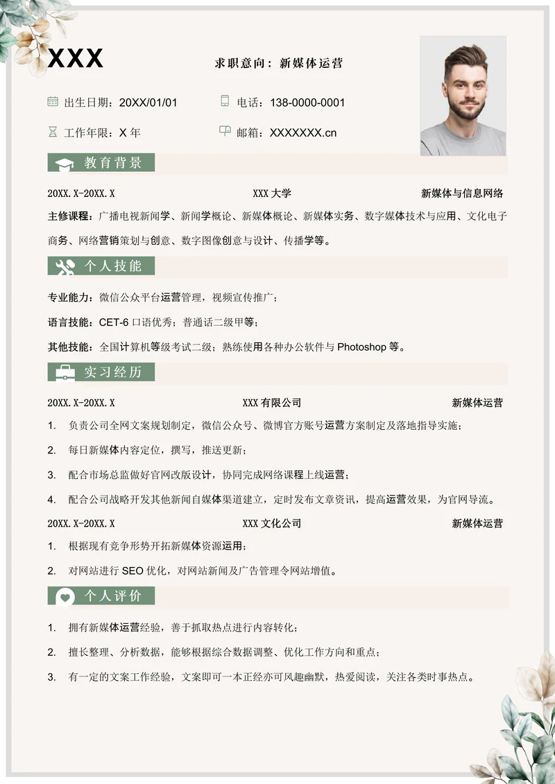 新媒体运营个人求职简历