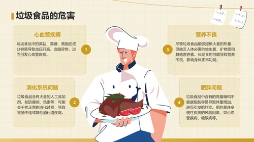 黄色插画风食品安全科普PPT模板