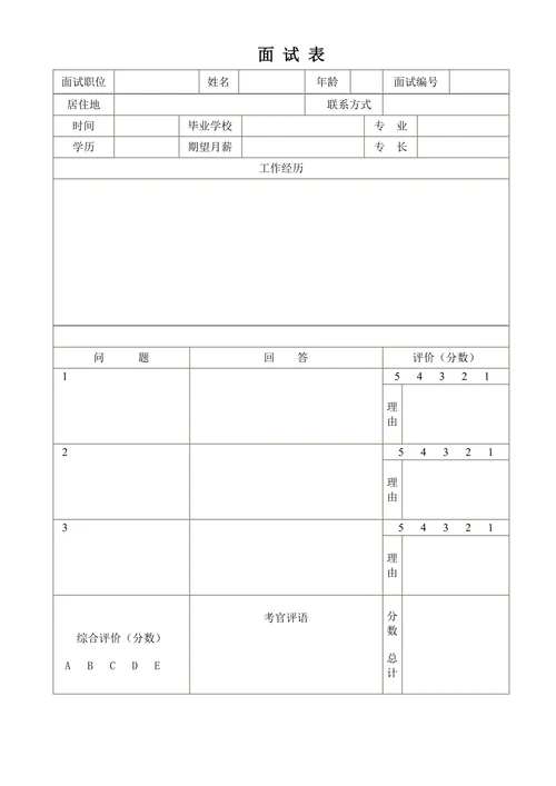 企业之招聘面试表