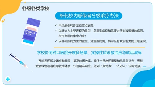 黄蓝拼色卡通校园疫情防控防疫PPT模板
