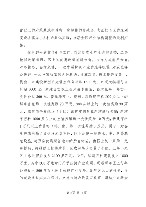 区长在农业调整汇报会讲话.docx