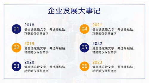 蓝色城市实景时间轴企业发展大事件PPT模板