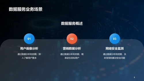 蓝色创意酷炫数据科学再数据服务中的应用PPT模板