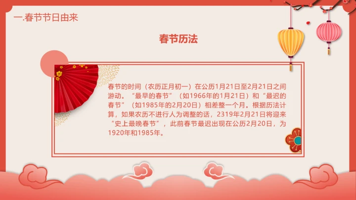 喜庆中国风春节介绍春节习俗简介PPT模板