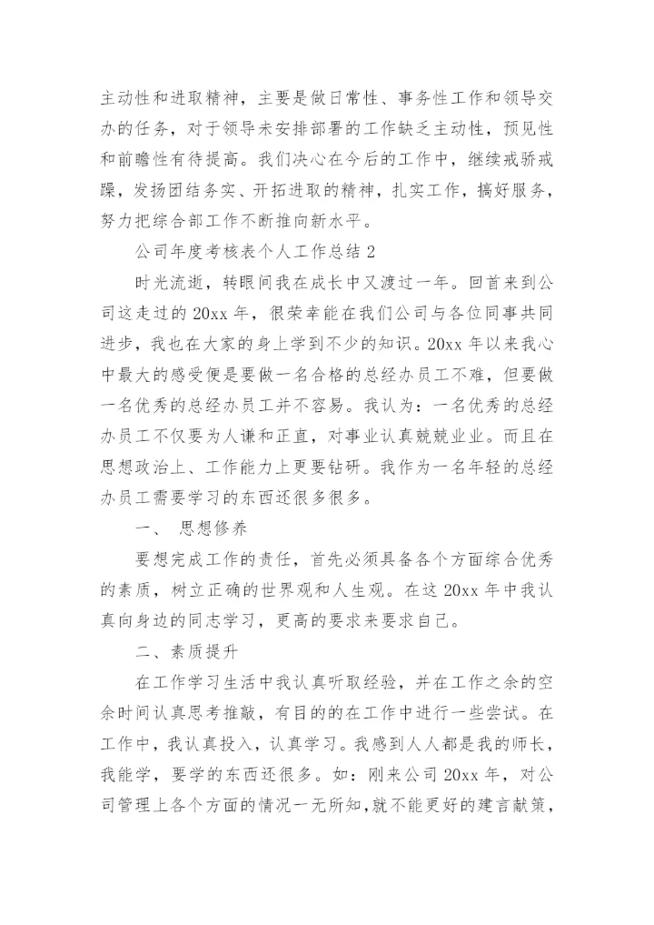 公司年度考核表个人工作总结.docx