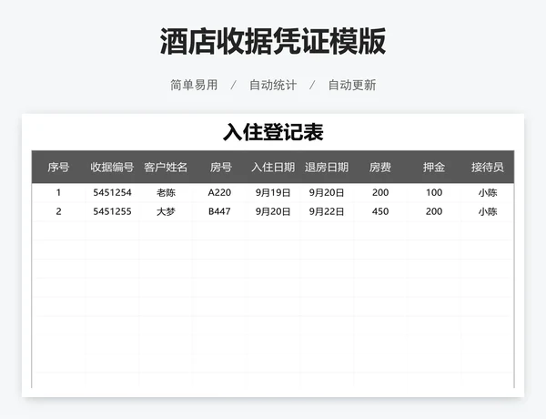 酒店收据凭证模版