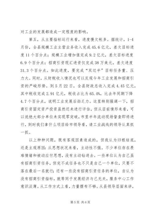 县工业经济和招商引资工作促进会议讲话稿精编.docx