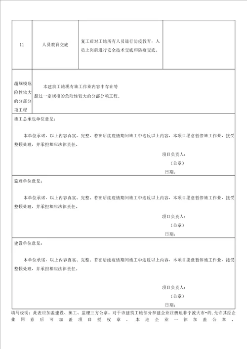 项目复工安全自查表新版