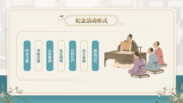 茶青双色中国风教育行业孔子诞辰主题班会PPT模板