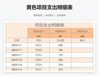 黄色项目支出明细表