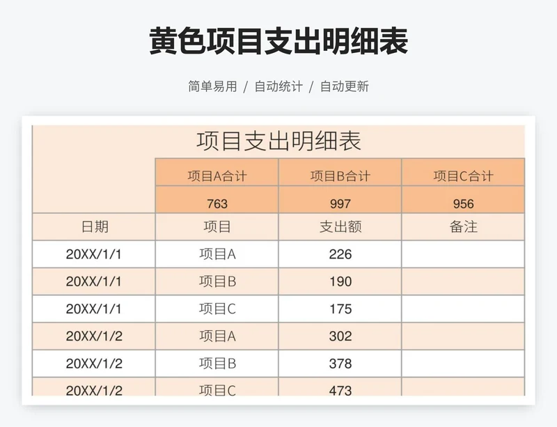 黄色项目支出明细表