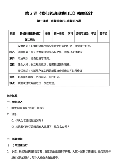 （核心素养目标）2.2 我们的班规我们订  第二课时  教案设计