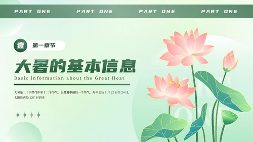 绿色清新弥散大暑节气科普教育PPT模板