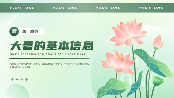 绿色清新弥散大暑节气科普教育PPT模板