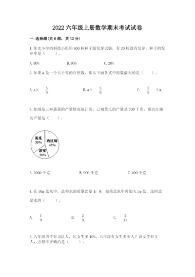 2022六年级上册数学期末考试试卷（典优）word版.docx