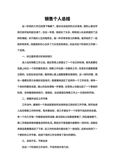 销售个人总结word模板