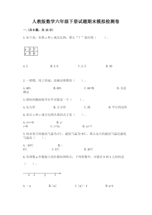 人教版数学六年级下册试题期末模拟检测卷附参考答案（能力提升）.docx