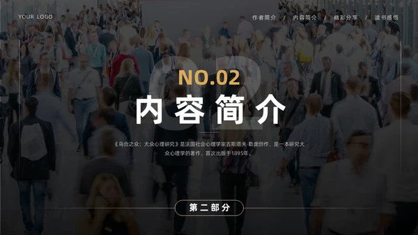 黑色简约实拍风乌合之众读书分享学生教育PPT