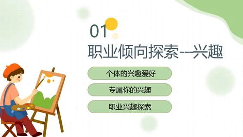 黄绿双色卡通插画学校教育培训职业探索PPT模板职业规划