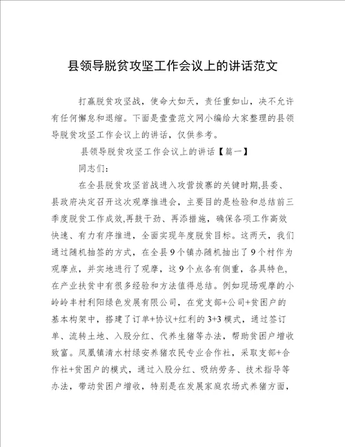 县领导脱贫攻坚工作会议上的讲话范文