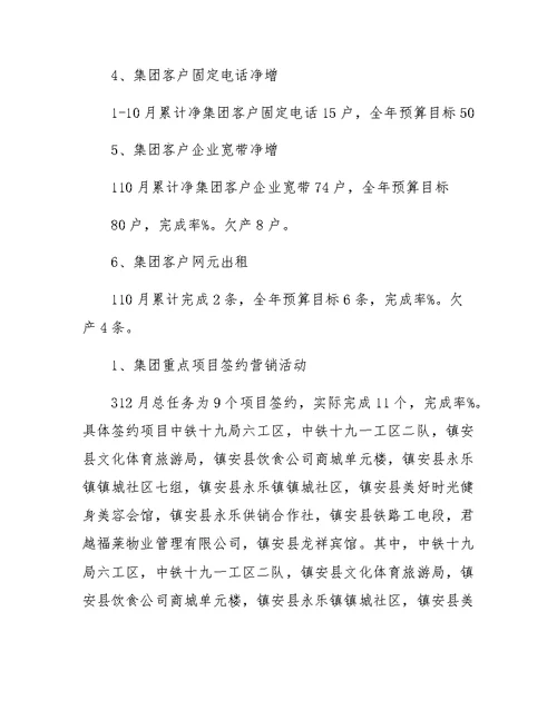 XX年中国电信分部门年终总结